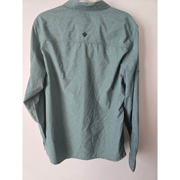 Prana Mens Large Button Down Shirt Long Sleeve Hiking Travel Green‎ Size L - Picture 3 of 10